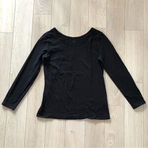 Uniqlo Heattech Extra Warm Crew Neck 3/4 Long Sleeve Top in Black Size L